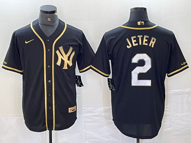 Men's New York Yankees #2 Derek Jeter Black Gold Cool Base Stitched Baseball Jersey Men's New York Yankees #2 Derek Jeter Black Gold Cool Base Stitched Baseball Jersey